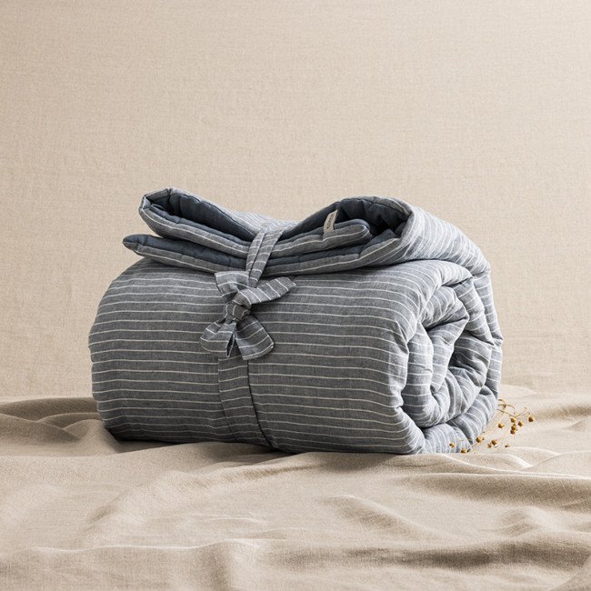 Courtepointe en Lin Lavé Rayure Ardoise