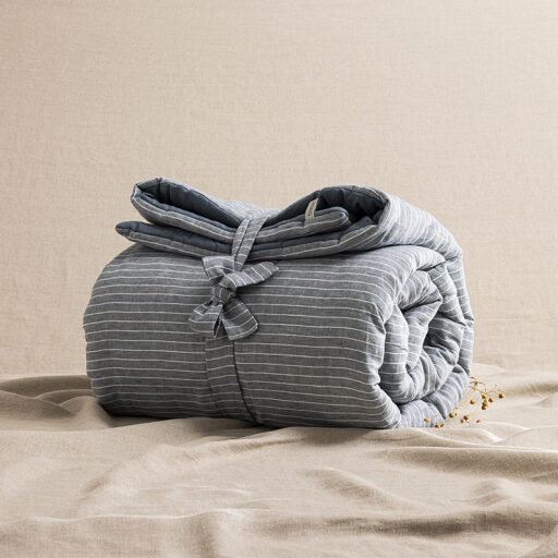 Courtepointe en Lin Lavé Rayure Ardoise