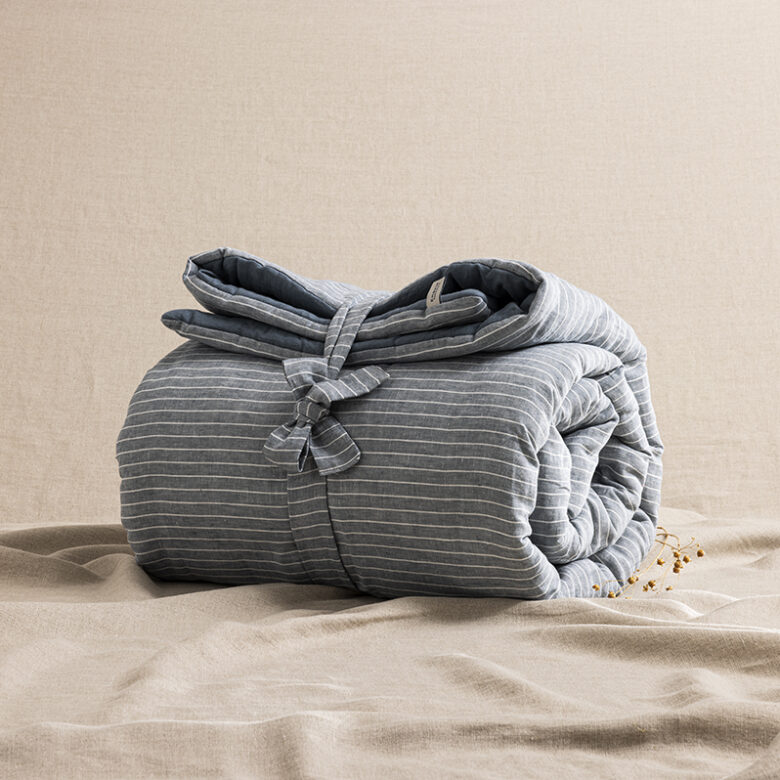 Courtepointe en Lin Lavé Rayure Ardoise - Embrin