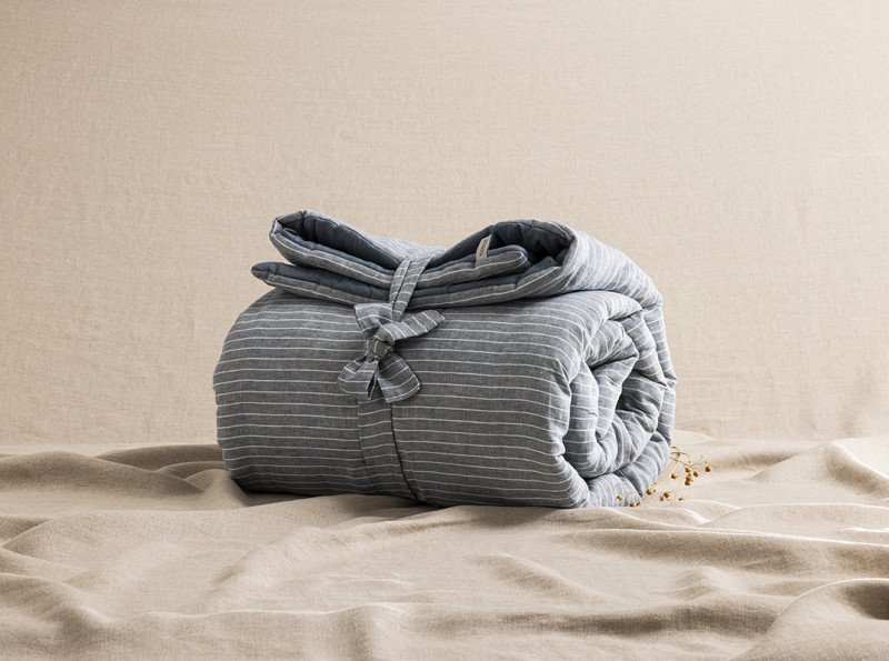 Courtepointe en Lin Lavé Rayure Ardoise