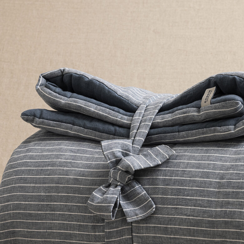 Courtepointe en Lin Lavé Rayure Ardoise - Embrin