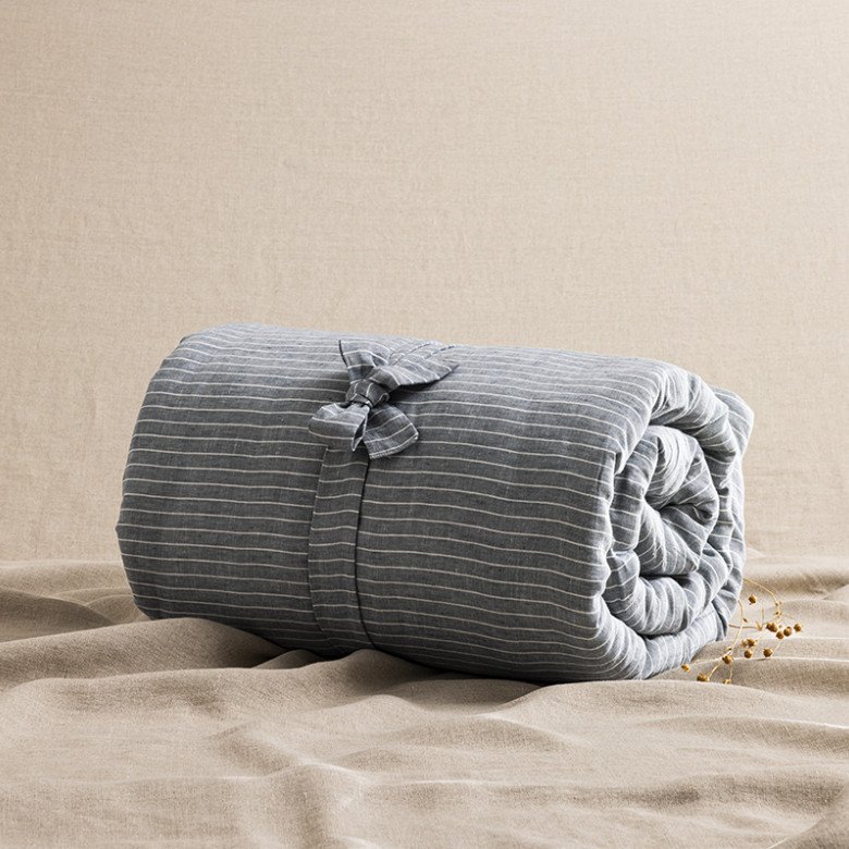 Courtepointe en Lin Lavé Rayure Ardoise - Embrin