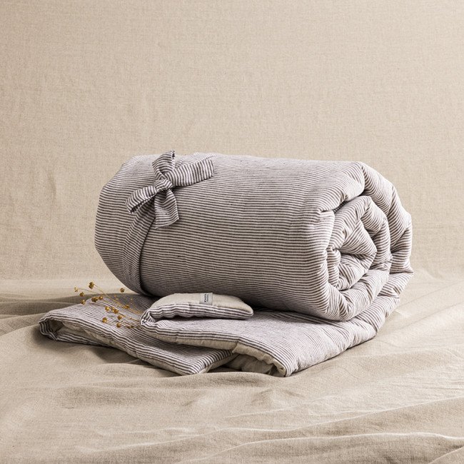 Courtepointe en Lin Lavé Rayure Prune