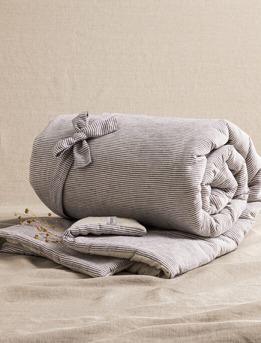 Courtepointe en Lin Lavé Rayure Prune