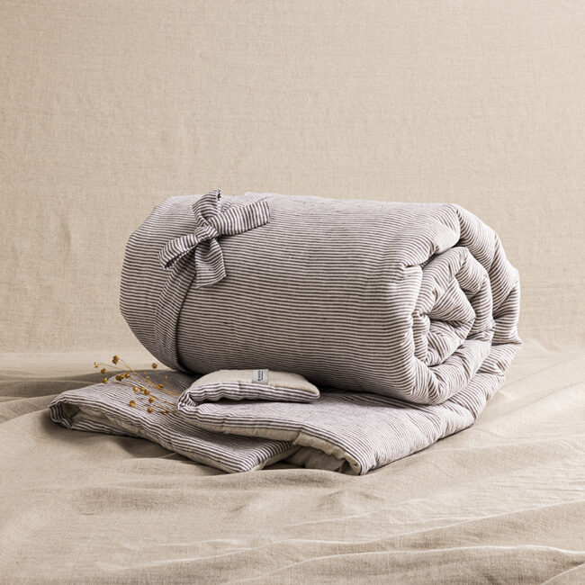 Washed Linen Quilt Prune Stripe