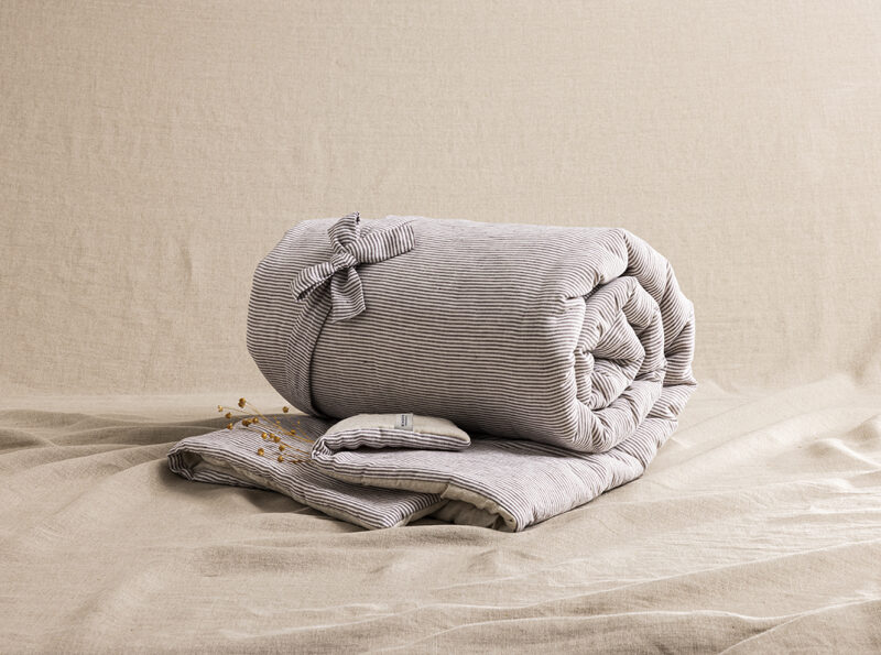 Courtepointe en Lin Lavé Rayure Prune