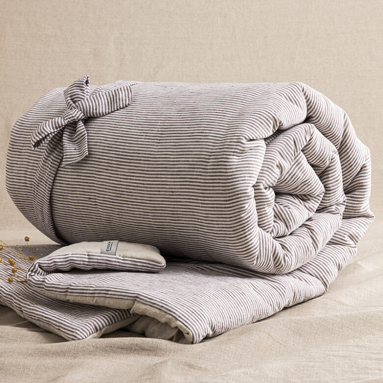 Courtepointe en Lin Lavé Rayure Prune - Embrin