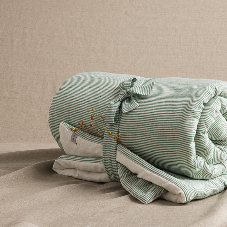 Courtepointe en Lin Lavé Rayure Sauge - Embrin