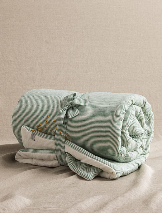 Courtepointe en Lin Lavé Rayure Sauge