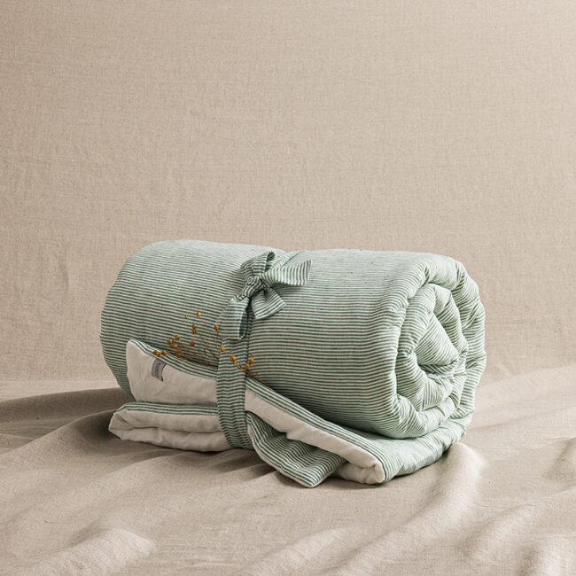 Courtepointe en Lin Lavé Rayure Sauge