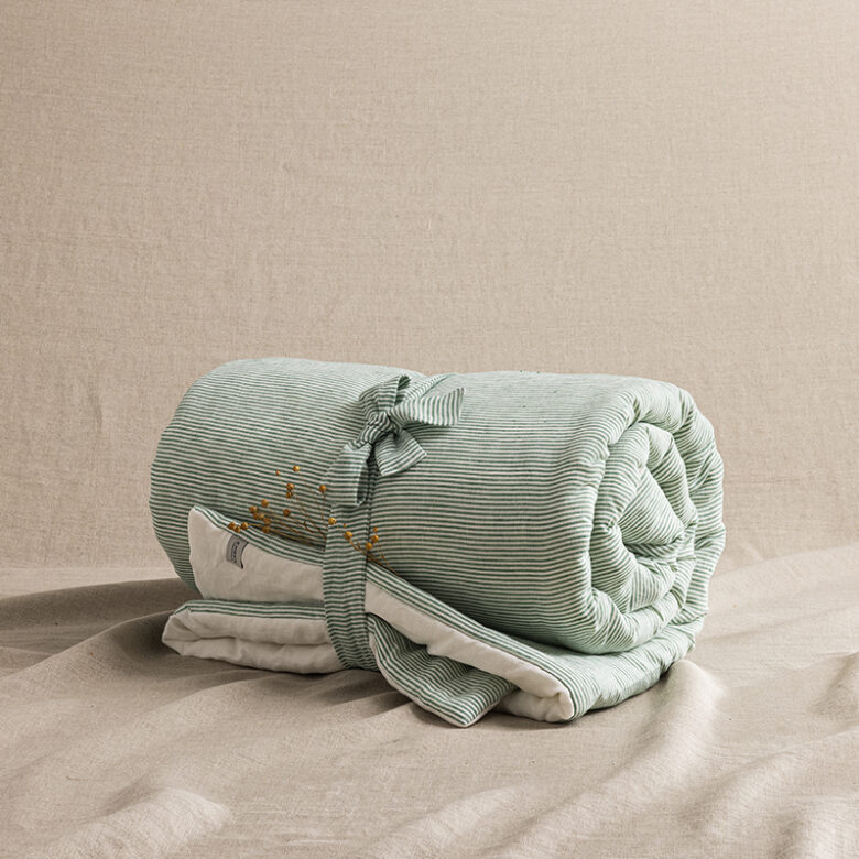 Courtepointe en Lin Lavé Rayure Sauge - Embrin