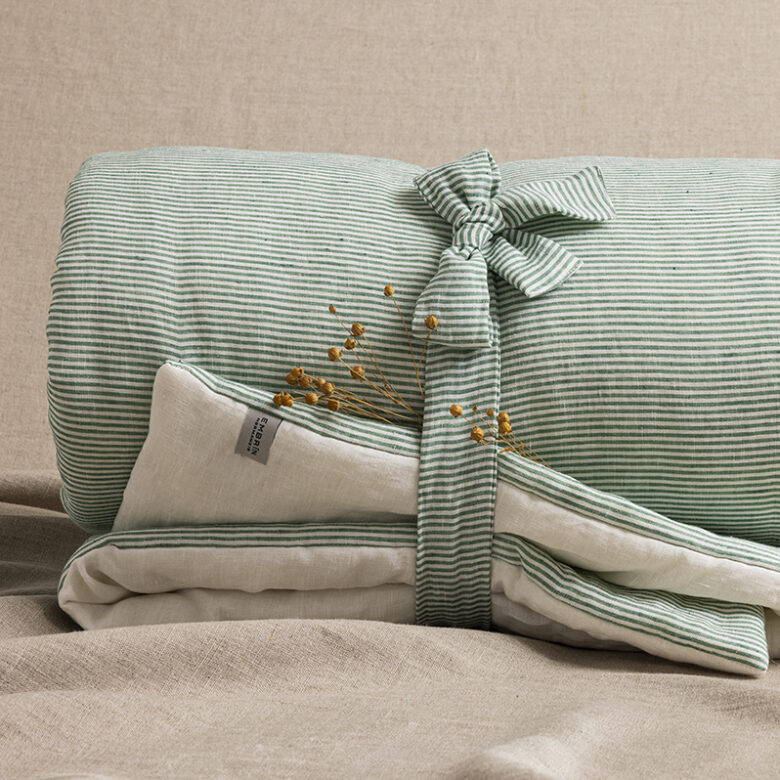 Courtepointe en Lin Lavé Rayure Sauge - Embrin