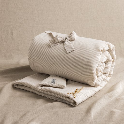 Courtepointe en Lin Lavé Rayure Naturel