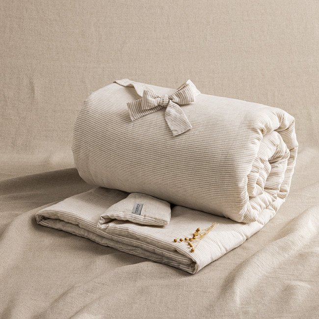 Courtepointe en Lin Lavé Rayure Naturel