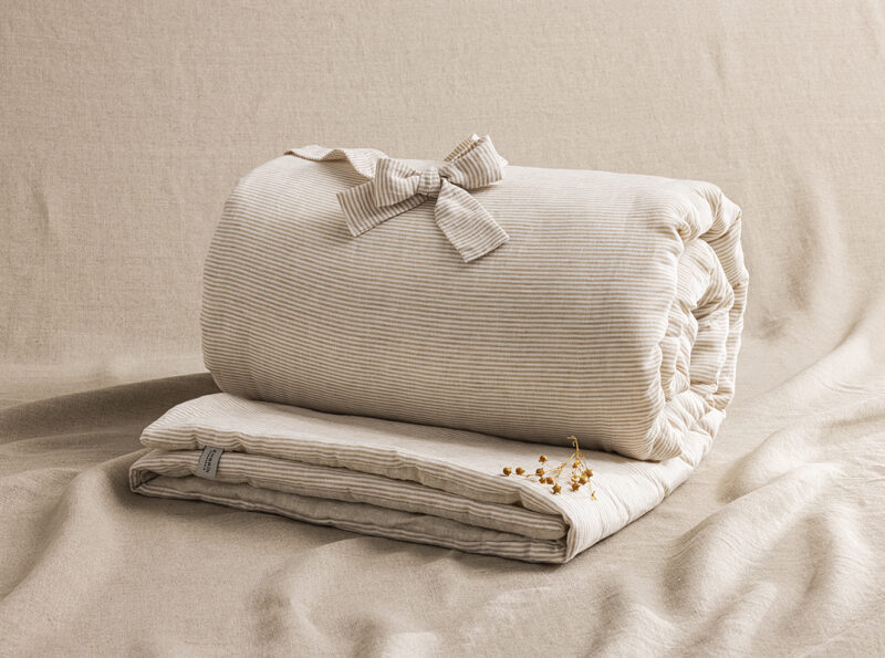 Courtepointe en Lin Lavé Rayure Naturel