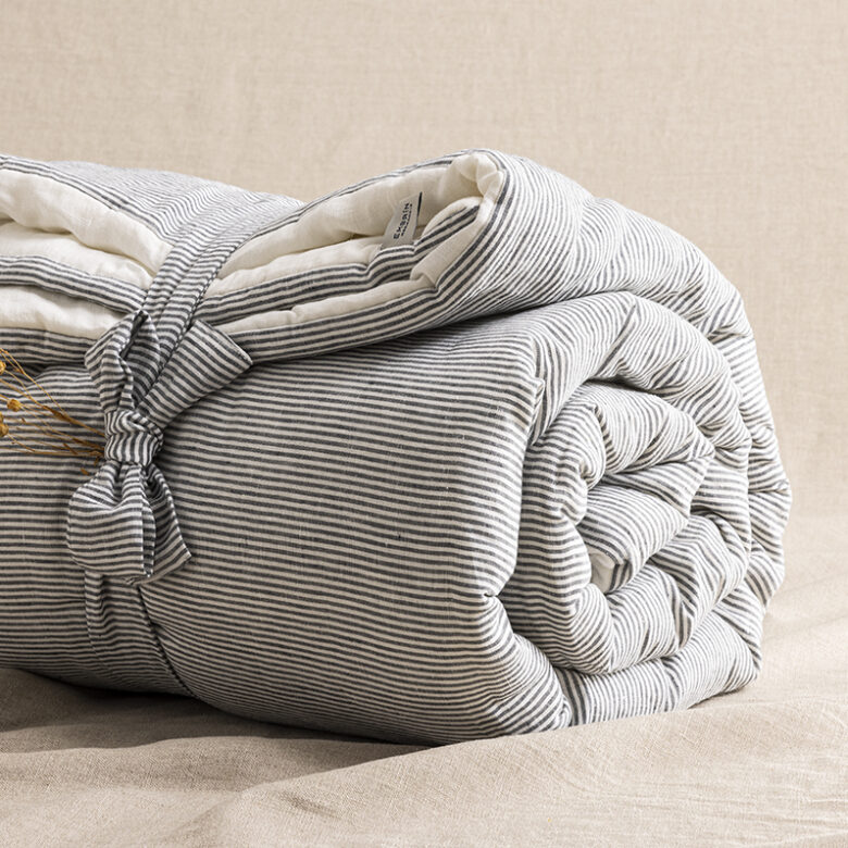 Courtepointe en Lin Lavé Rayure Silex - Embrin