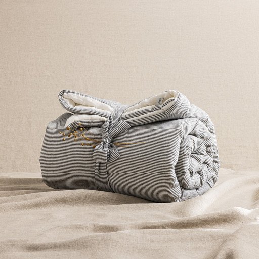 Courtepointe en Lin Lavé Rayure Silex