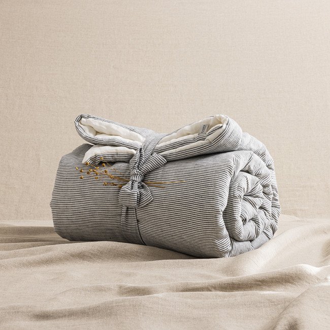 Courtepointe en Lin Lavé Rayure Silex