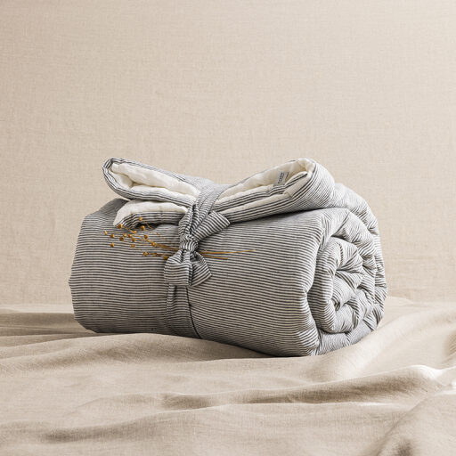 Courtepointe en Lin Lavé Rayure Silex