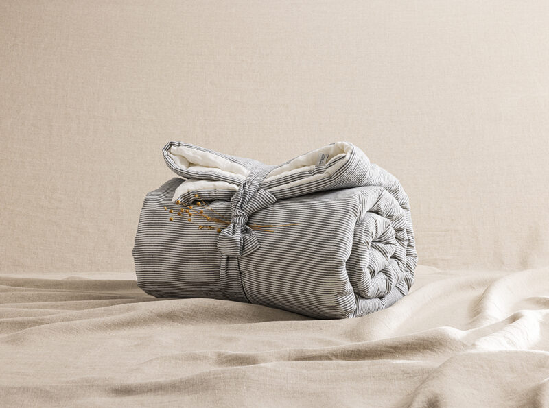 Courtepointe en Lin Lavé Rayure Silex