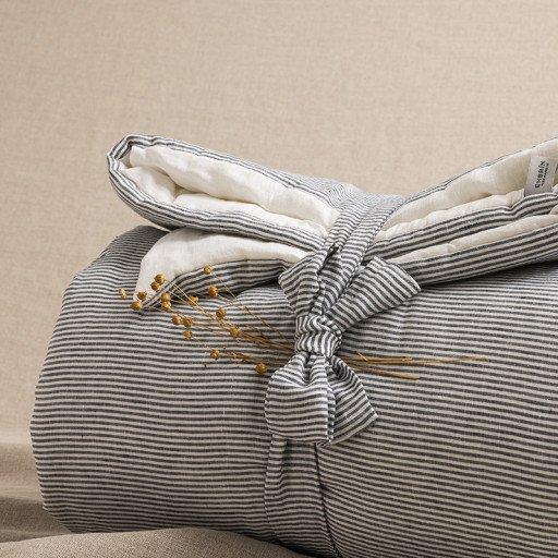 Courtepointe en Lin Lavé Rayure Silex