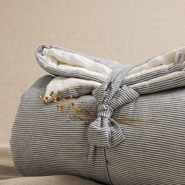 Courtepointe en Lin Lavé Rayure Silex