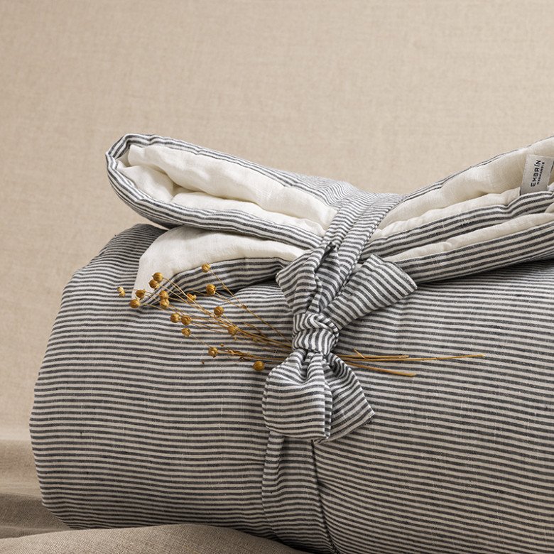 Courtepointe en Lin Lavé Rayure Silex - Embrin