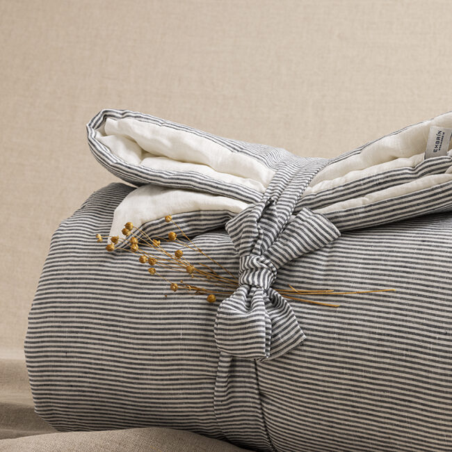 Courtepointe en Lin Lavé Rayure Silex