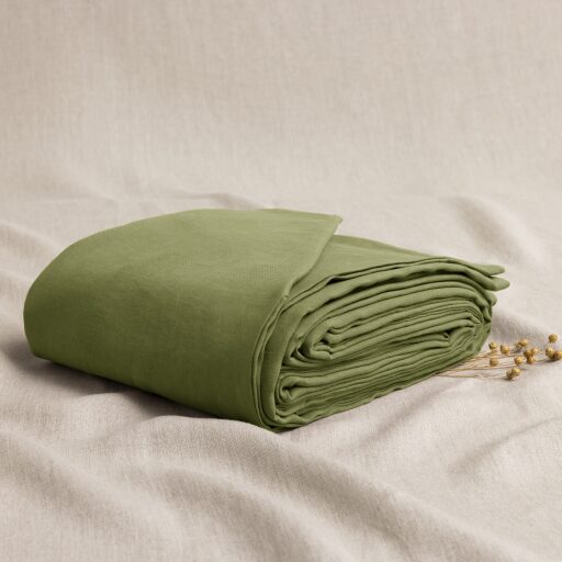 Housse de Couette en Lin Lavé Vert Olive