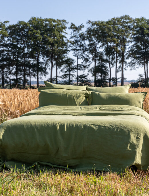 Housse de Couette en Lin Lavé Vert Olive