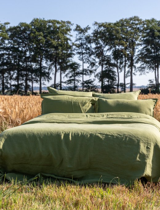 Housse de Couette en Lin Lavé Vert Olive