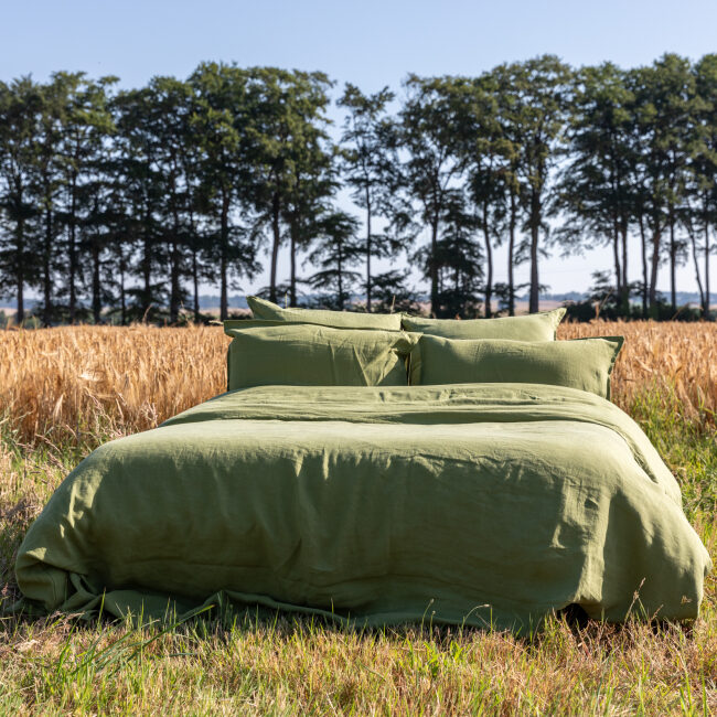 Housse de Couette en Lin Lavé Vert Olive