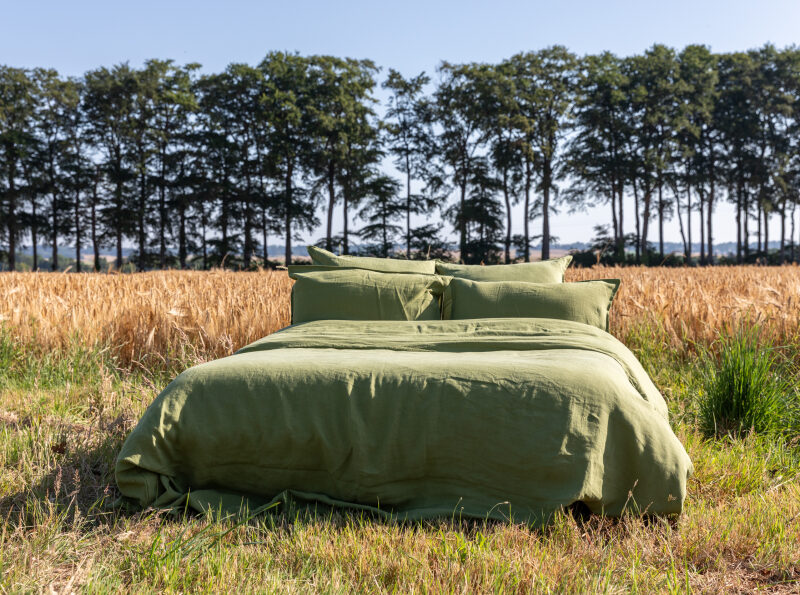 Housse de Couette en Lin Lavé Vert Olive