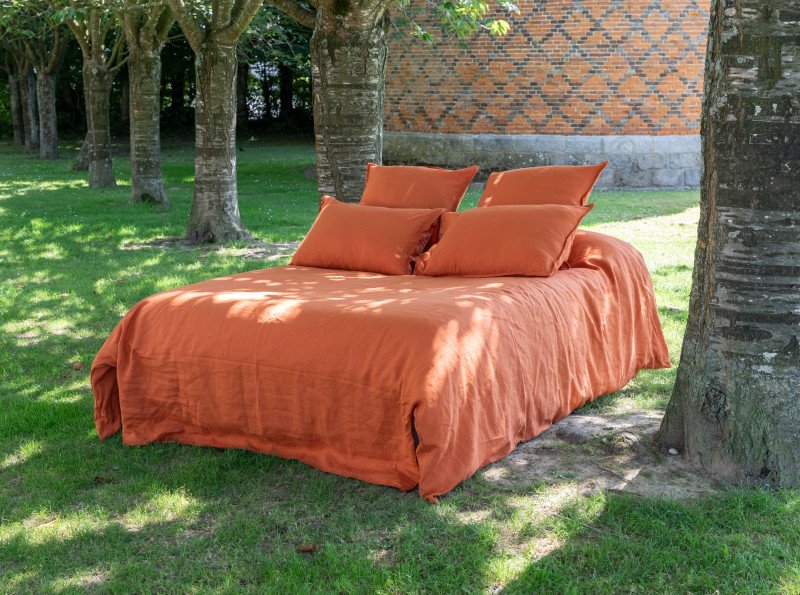 Housse de Couette en Lin Lavé Tomette