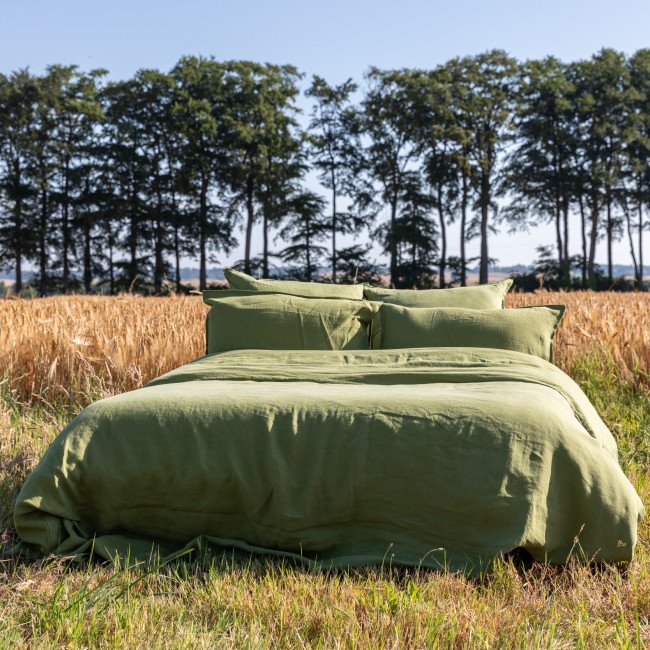 Drap Housse en Lin Lavé Vert Olive