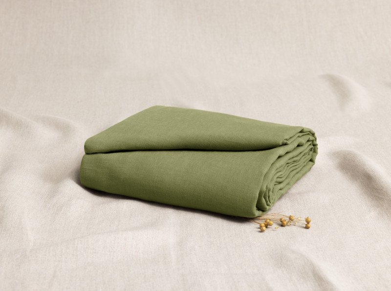 Drap Housse en Lin Lavé Vert Olive