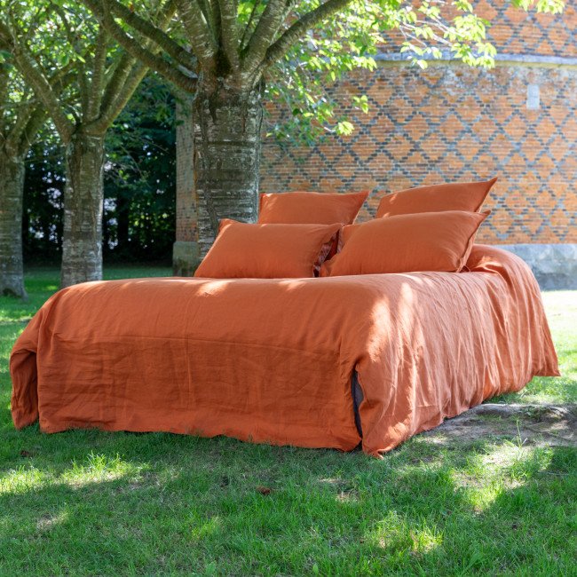Drap Housse en Lin Lavé Tomette