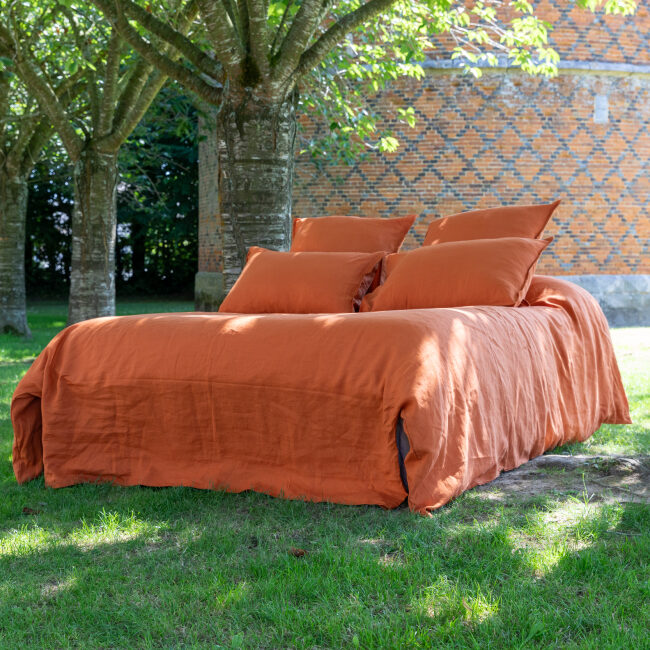 Drap Housse en Lin Lavé Tomette