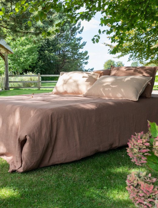 Drap Housse en Lin Lavé Noisette