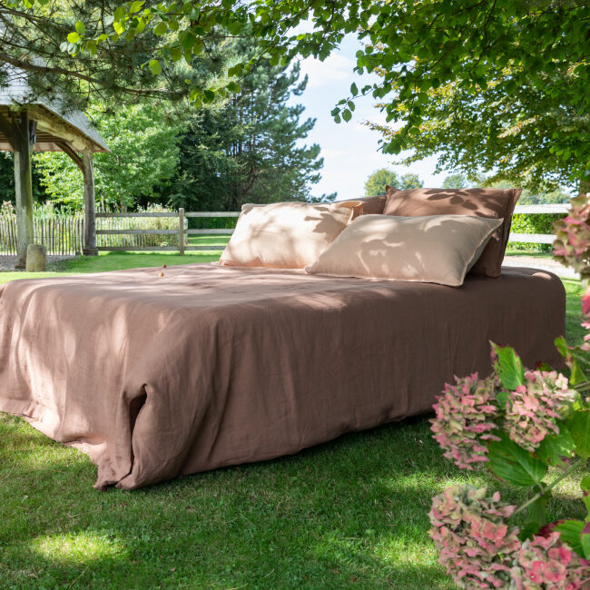Drap Housse en Lin Lavé Noisette