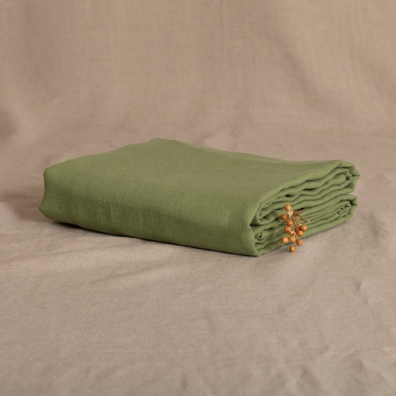 Drap Plat en Lin Lavé Vert Olive - Embrin