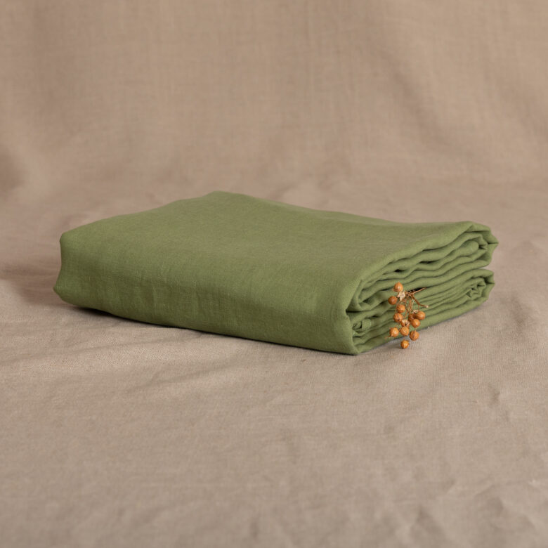 Drap Plat en Lin Lavé Vert Olive - Embrin