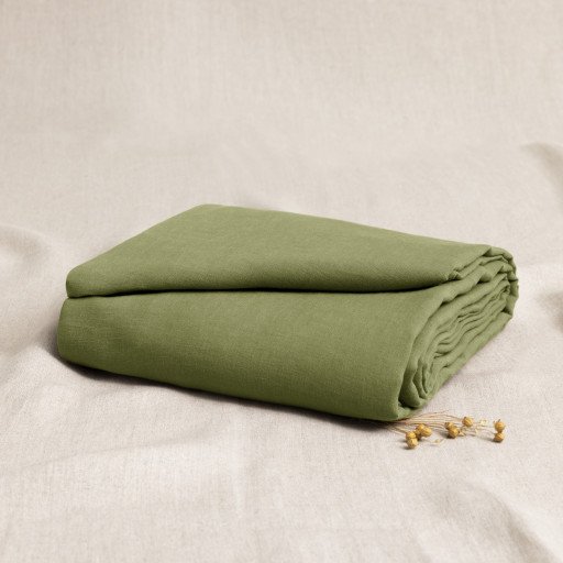 Drap Plat en Lin Lavé Vert Olive
