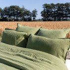 Drap Plat en Lin Lavé Vert Olive
