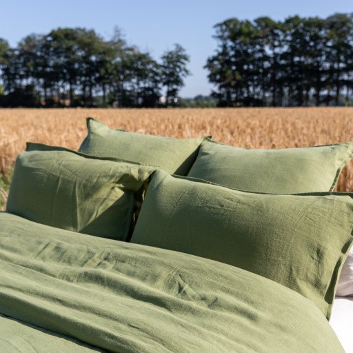 Drap Plat en Lin Lavé Vert Olive