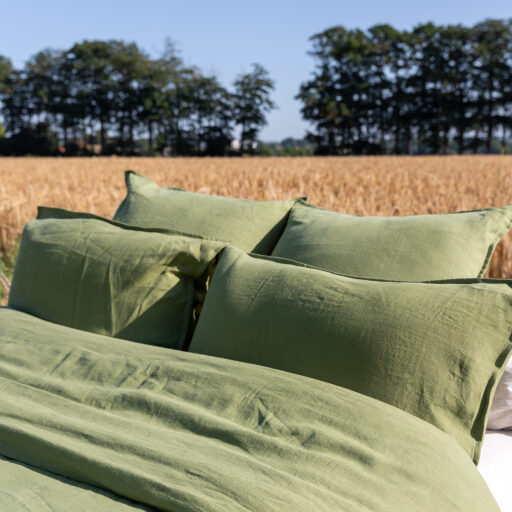 Drap Plat en Lin Lavé Vert Olive