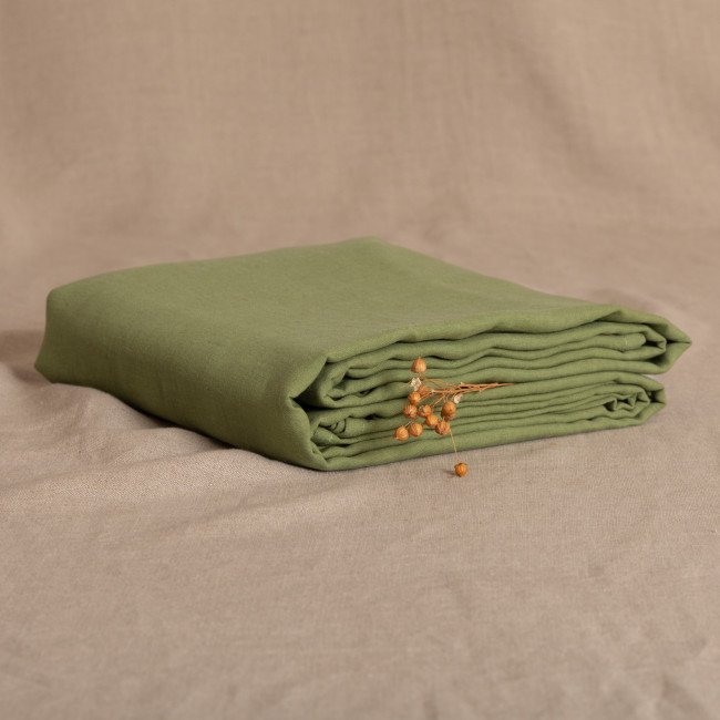 Drap Plat en Lin Lavé Vert Olive