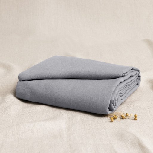 Drap Plat en Lin Lavé Gris Cendre