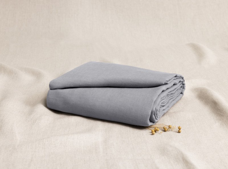 Drap Plat en Lin Lavé Gris Cendre