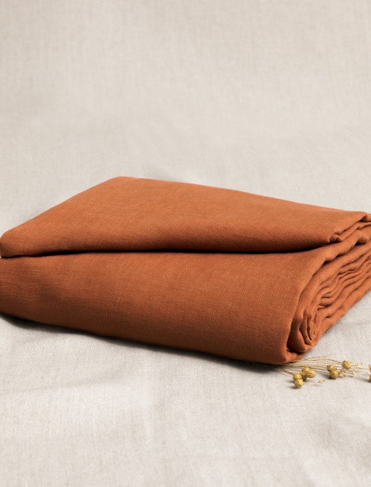 Drap Plat en Lin Lavé Tomette